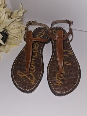 Sam Edelman Tan Leather T-Strap Sandals